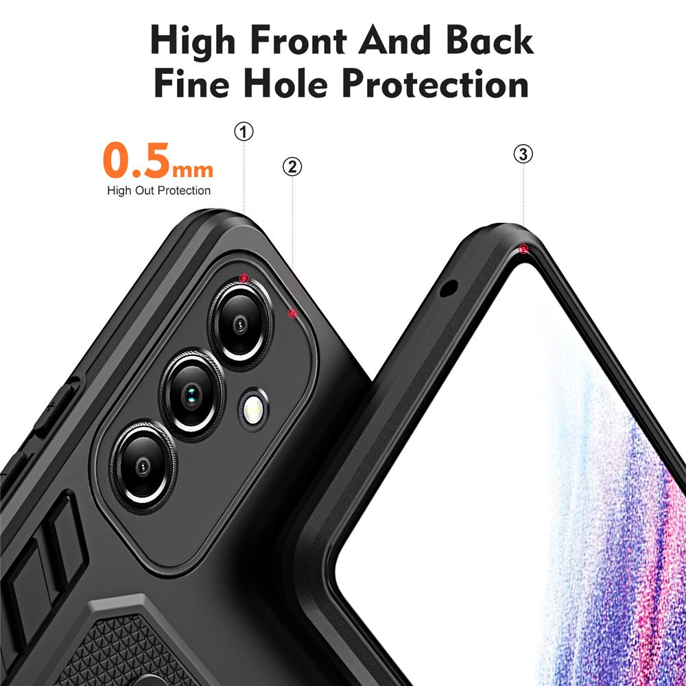 For Samsung Galaxy M14 5G Silicone Ring Strap TPU+PC Phone Case Metal Kickstand Cover - Black