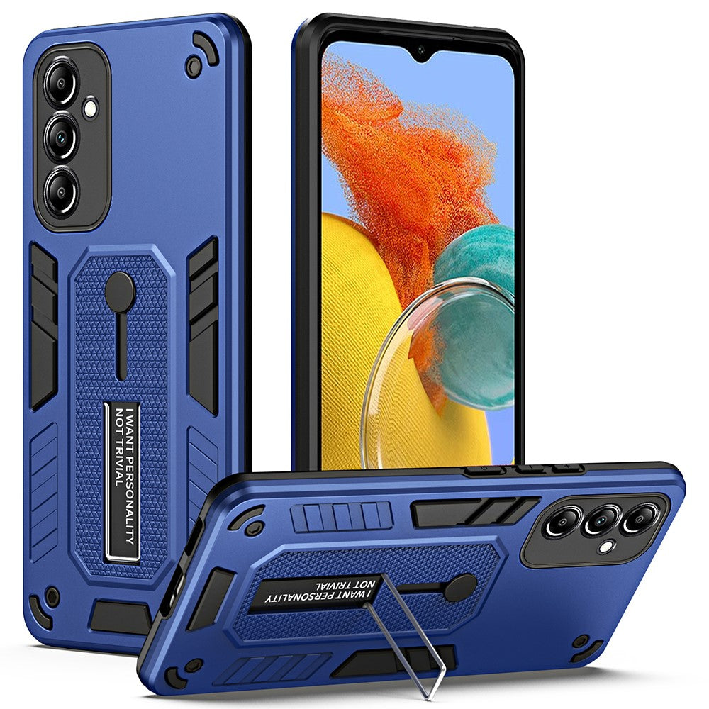 For Samsung Galaxy M14 5G Silicone Ring Strap TPU+PC Phone Case Metal Kickstand Cover - Blue