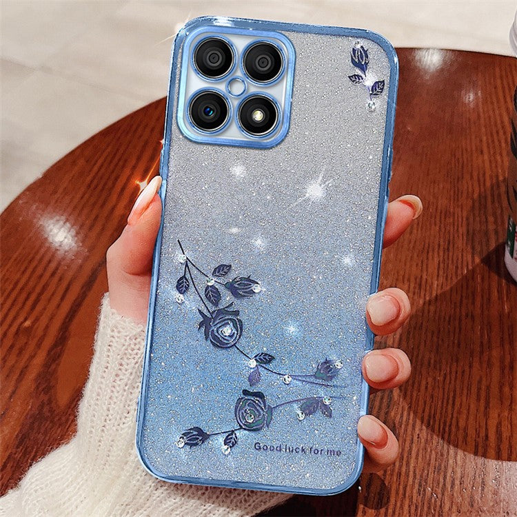 KADEM For Honor X30i / Honor X8 4G Rhinestone Flower Back Case Gradient Glitter TPU Phone Cover - Blue