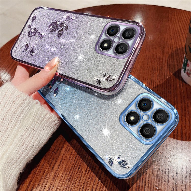 KADEM For Honor X30i / Honor X8 4G Rhinestone Flower Back Case Gradient Glitter TPU Phone Cover - Blue