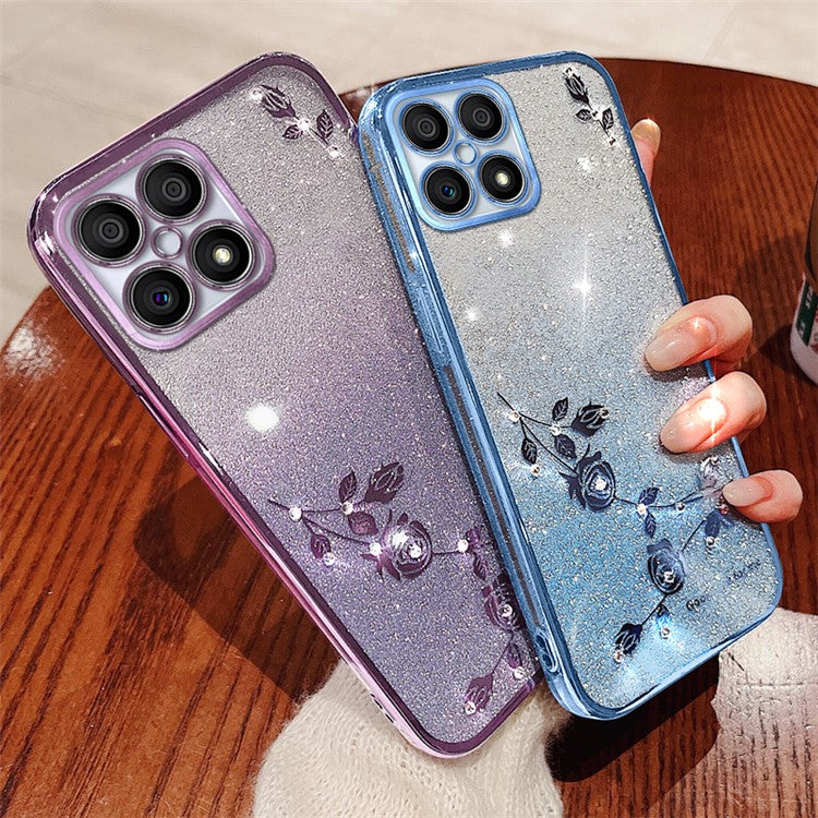 KADEM For Honor X30i / Honor X8 4G Rhinestone Flower Back Case Gradient Glitter TPU Phone Cover - Blue