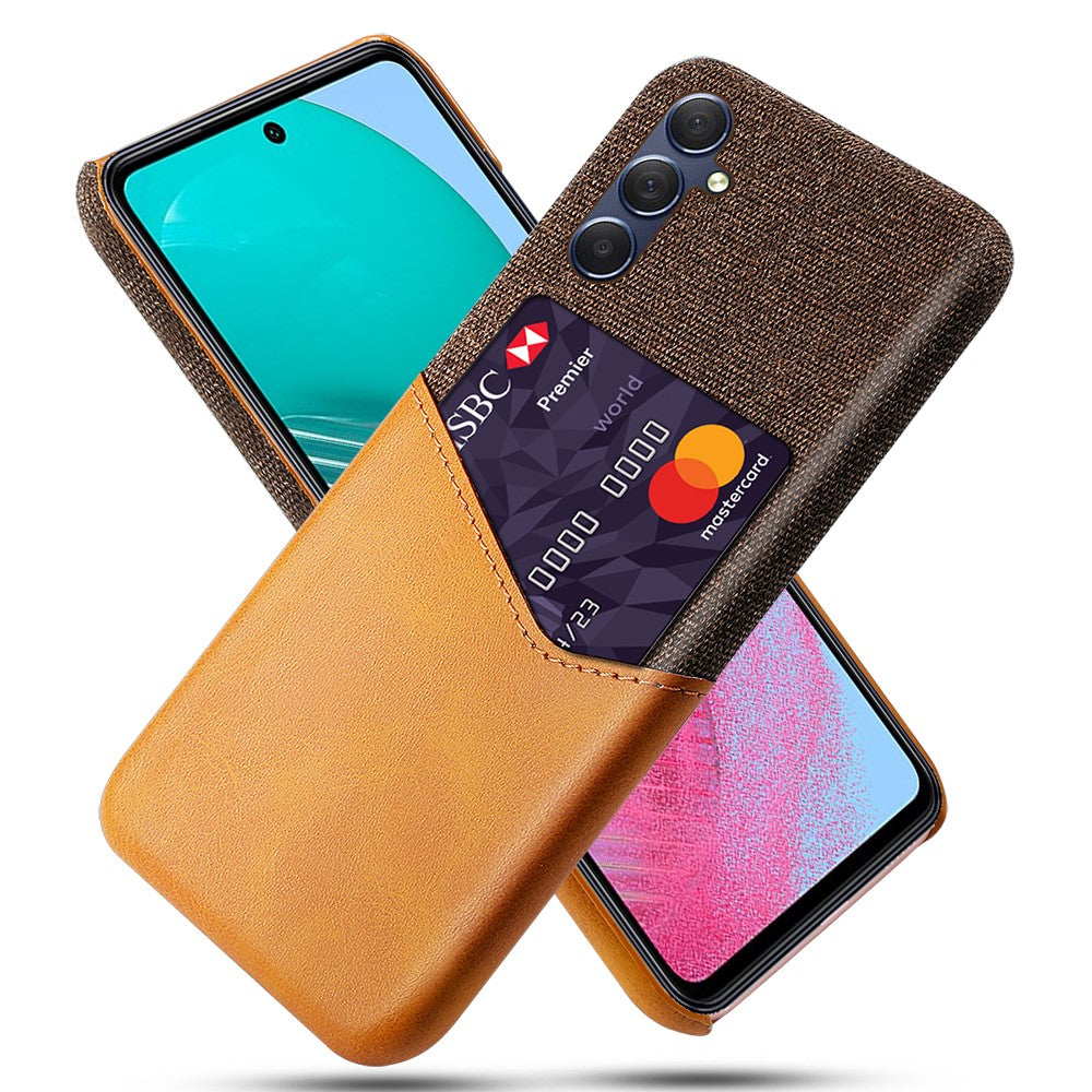 For Samsung Galaxy M54 5G / F54 5G Card Holder Leather Coated PC Case Cloth Texture Anti-scratch Phone Cover - Orange