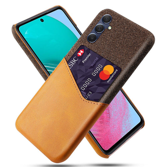 For Samsung Galaxy M54 5G / F54 5G Card Holder Leather Coated PC Case Cloth Texture Anti-scratch Phone Cover - Orange
