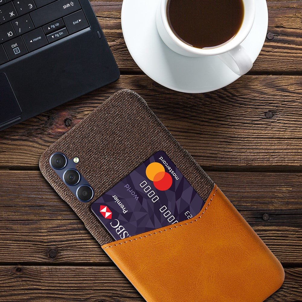 For Samsung Galaxy M54 5G / F54 5G Card Holder Leather Coated PC Case Cloth Texture Anti-scratch Phone Cover - Orange