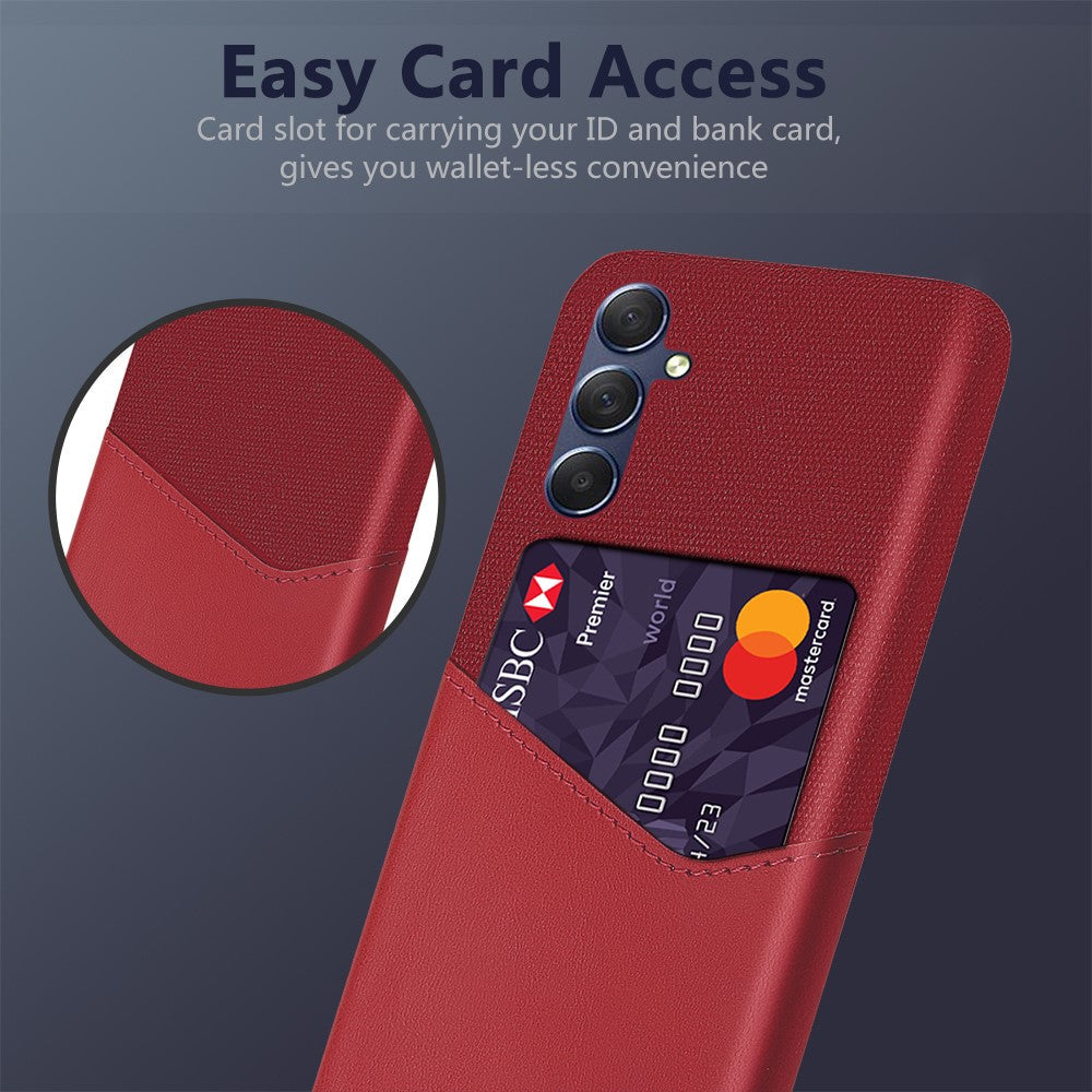 For Samsung Galaxy M54 5G / F54 5G Card Holder Leather Coated PC Case Cloth Texture Anti-scratch Phone Cover - Red