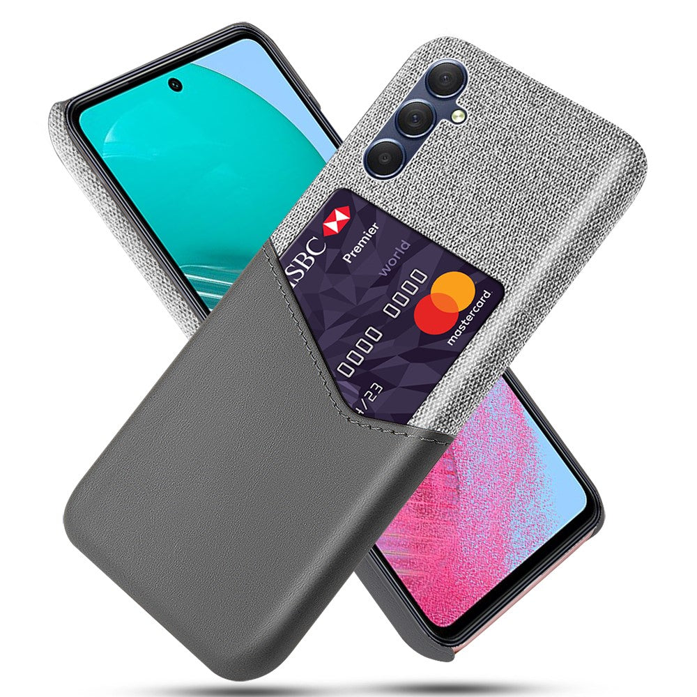 For Samsung Galaxy M54 5G / F54 5G Card Holder Leather Coated PC Case Cloth Texture Anti-scratch Phone Cover - Grey