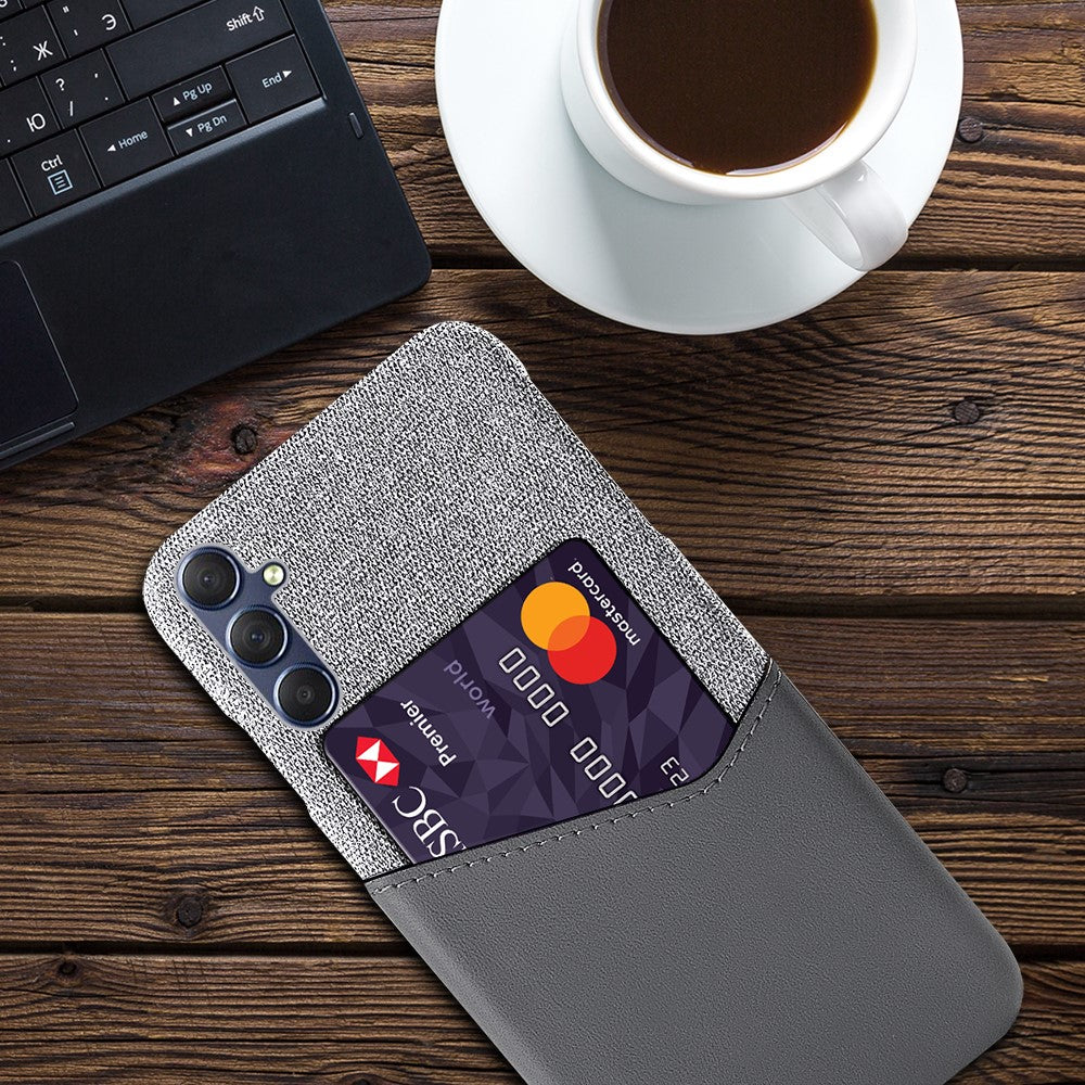 For Samsung Galaxy M54 5G / F54 5G Card Holder Leather Coated PC Case Cloth Texture Anti-scratch Phone Cover - Grey