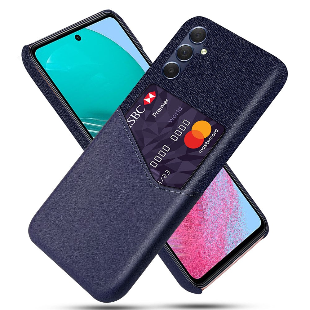For Samsung Galaxy M54 5G / F54 5G Card Holder Leather Coated PC Case Cloth Texture Anti-scratch Phone Cover - Blue