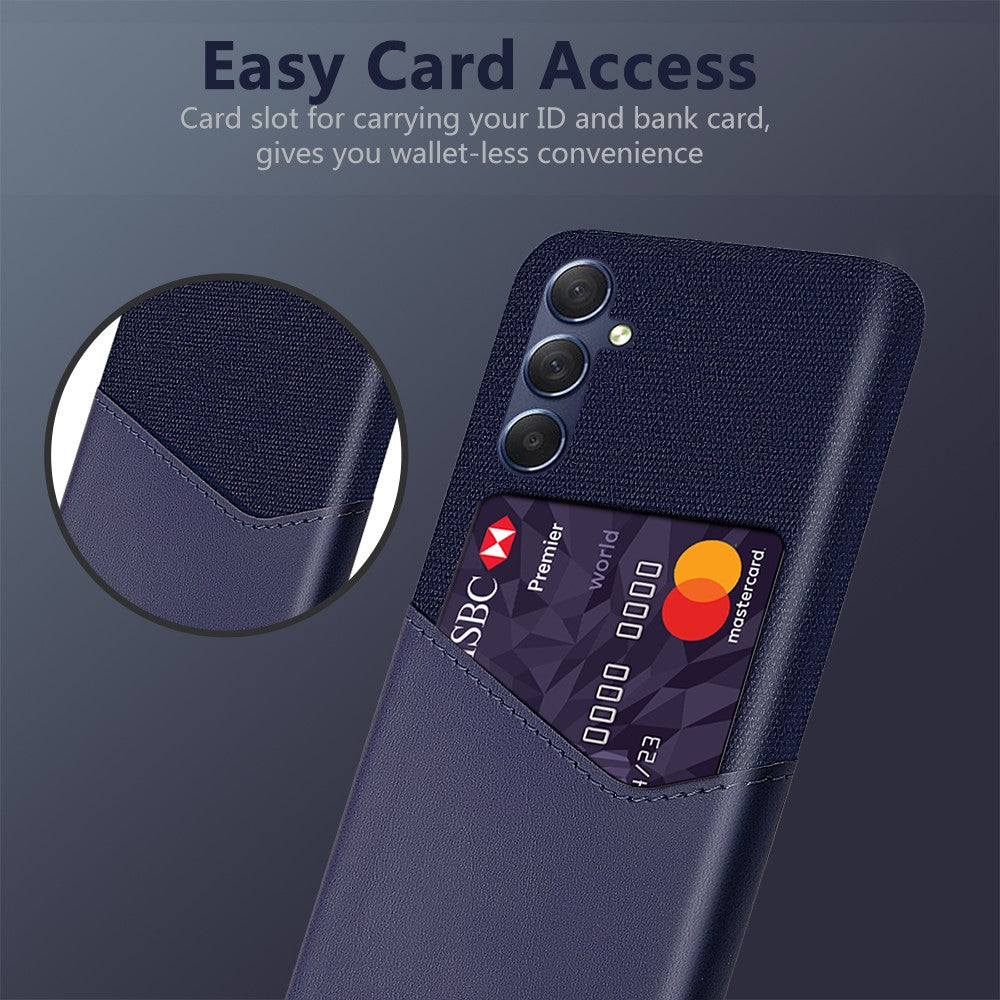 For Samsung Galaxy M54 5G / F54 5G Card Holder Leather Coated PC Case Cloth Texture Anti-scratch Phone Cover - Blue