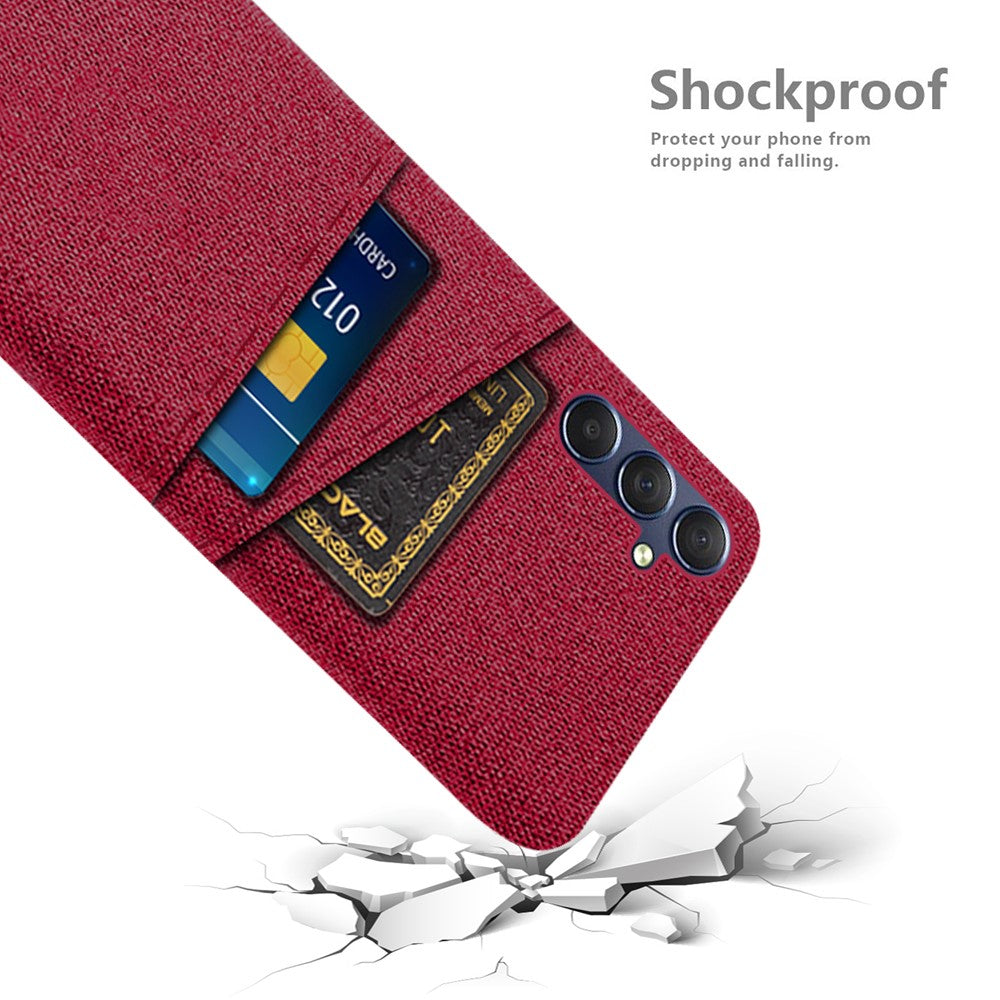 Phone Case for Samsung Galaxy M54 5G / F54 5G , PC + Cloth Anti-drop Cover with Dual Card Slots - Red