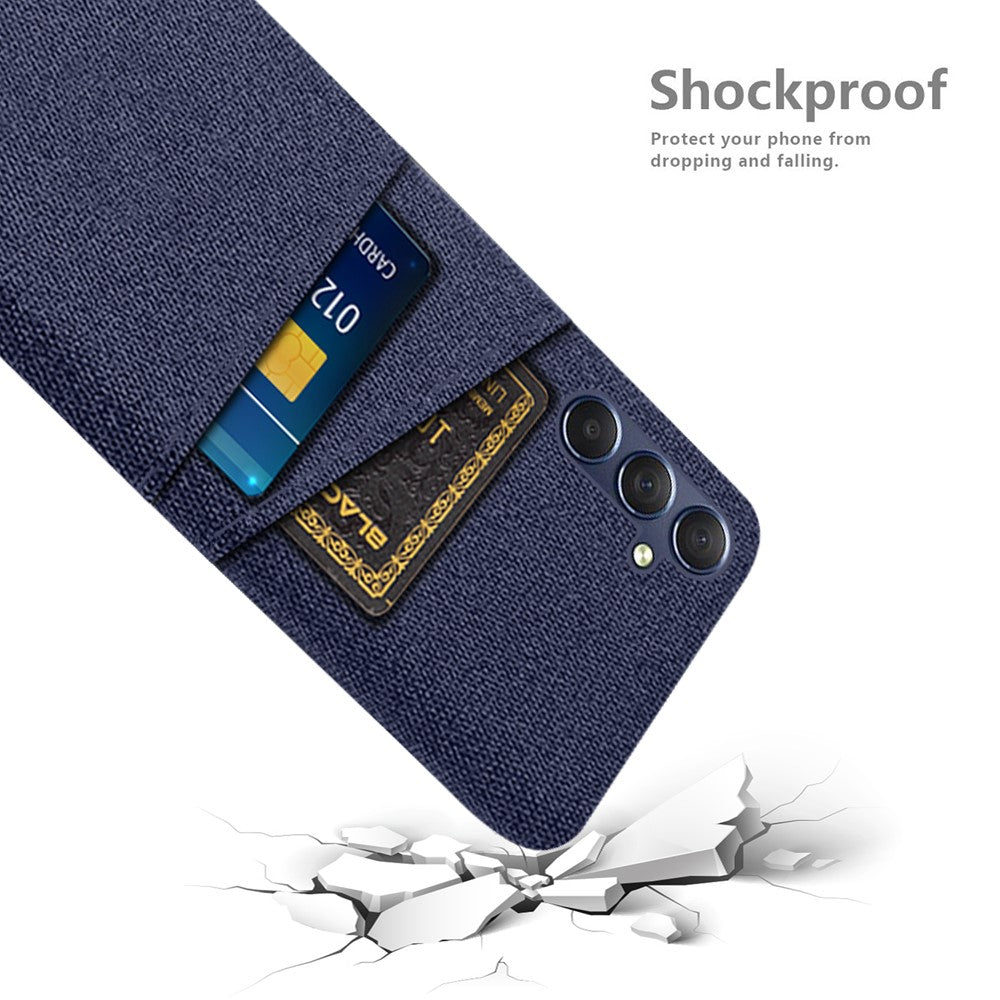 Phone Case for Samsung Galaxy M54 5G / F54 5G , PC + Cloth Anti-drop Cover with Dual Card Slots - Blue
