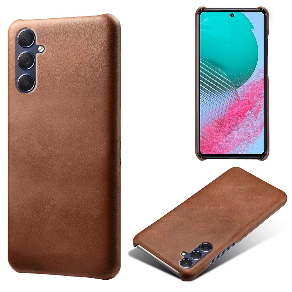 For Samsung Galaxy M54 5G / F54 5G Calf Texture Phone Case Shockproof PU Leather+PC Smartphone Cover - Brown