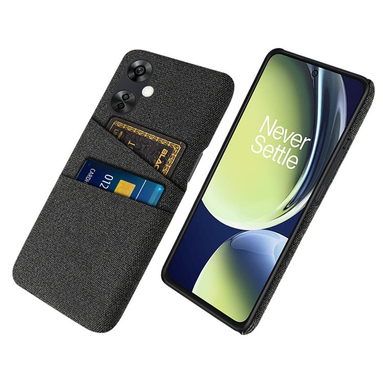 For OnePlus Nord CE3 5G / CE 3 Lite 5G / Nord N30 5G Cell Phone Case Hard PC + Cloth Mobile Phone Cover with Dual Card Slots - Black