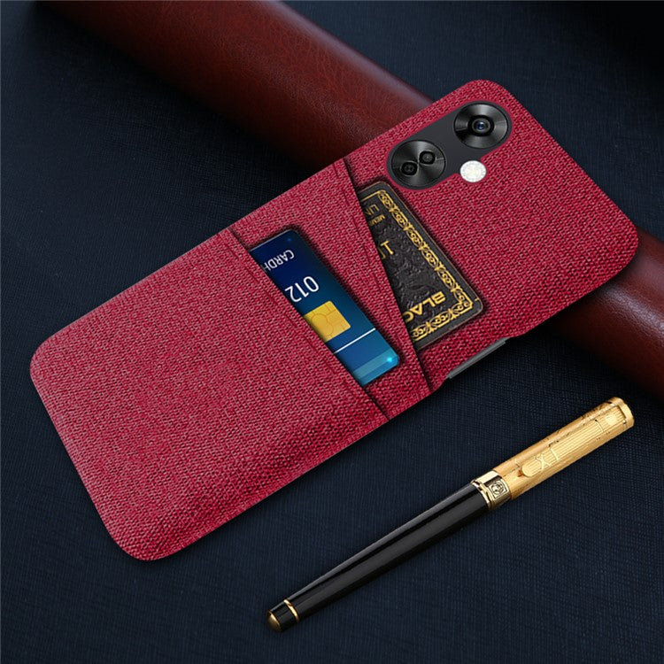 For OnePlus Nord CE3 5G / CE 3 Lite 5G / Nord N30 5G Cell Phone Case Hard PC + Cloth Mobile Phone Cover with Dual Card Slots - Red