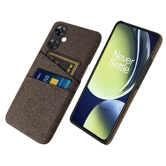 For OnePlus Nord CE3 5G / CE 3 Lite 5G / Nord N30 5G Cell Phone Case Hard PC + Cloth Mobile Phone Cover with Dual Card Slots - Brown