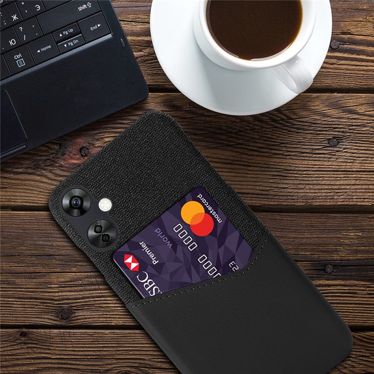 Cloth Texture Phone Case for OnePlus Nord CE3 5G / CE 3 Lite 5G / Nord N30 5G , PU Leather+PC Card Holder Cover - Black