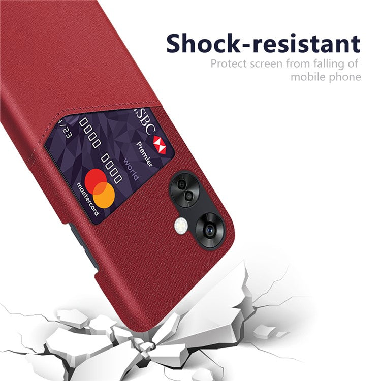 Cloth Texture Phone Case for OnePlus Nord CE3 5G / CE 3 Lite 5G / Nord N30 5G , PU Leather+PC Card Holder Cover - Red