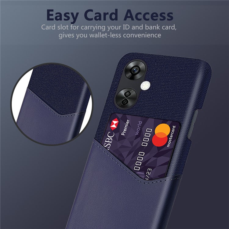 Cloth Texture Phone Case for OnePlus Nord CE3 5G / CE 3 Lite 5G / Nord N30 5G , PU Leather+PC Card Holder Cover - Blue