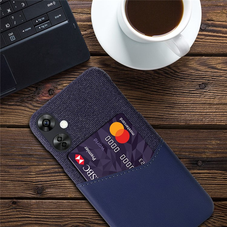 Cloth Texture Phone Case for OnePlus Nord CE3 5G / CE 3 Lite 5G / Nord N30 5G , PU Leather+PC Card Holder Cover - Blue