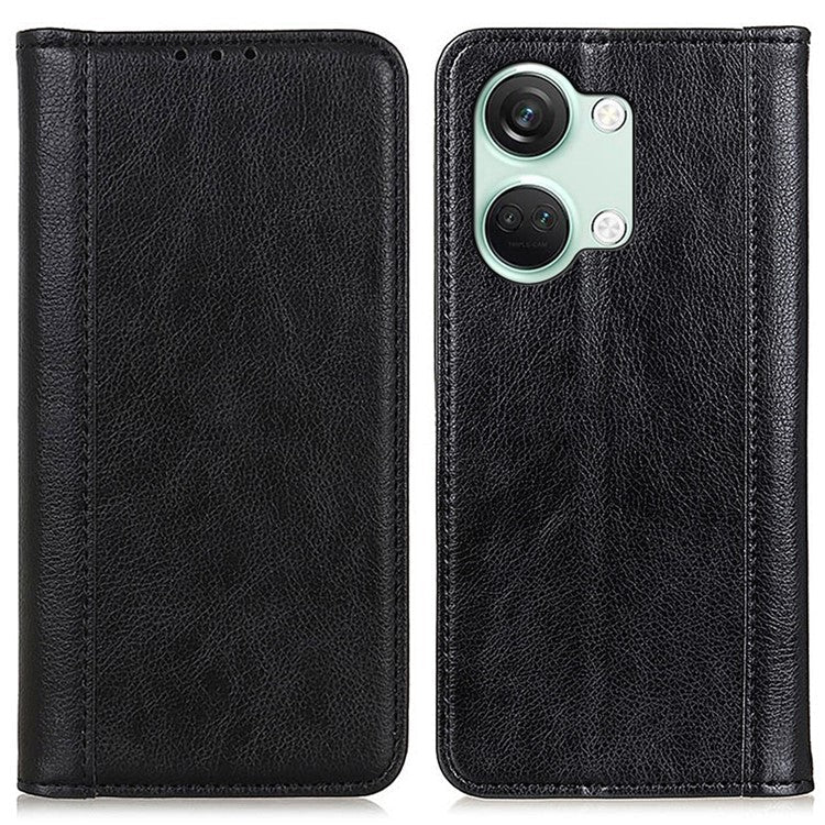 For OnePlus Nord 3 5G / Ace 2V Cell Phone Cover Wallet Split Leather Magnetic Closure Litchi Texture Phone Case - Black