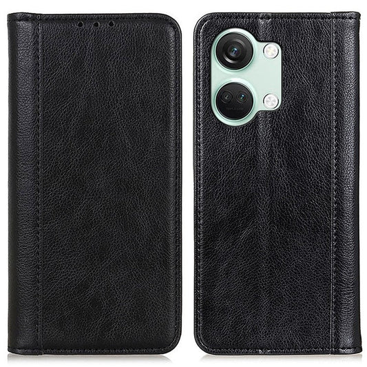 For OnePlus Nord 3 5G / Ace 2V Cell Phone Cover Wallet Split Leather Magnetic Closure Litchi Texture Phone Case - Black