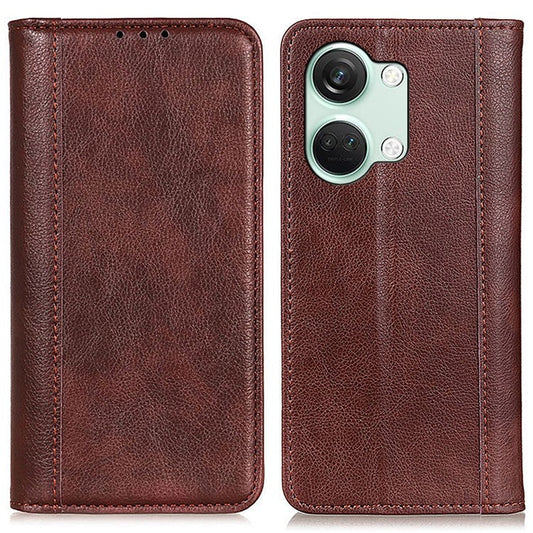 For OnePlus Nord 3 5G / Ace 2V Cell Phone Cover Wallet Split Leather Magnetic Closure Litchi Texture Phone Case - Brown
