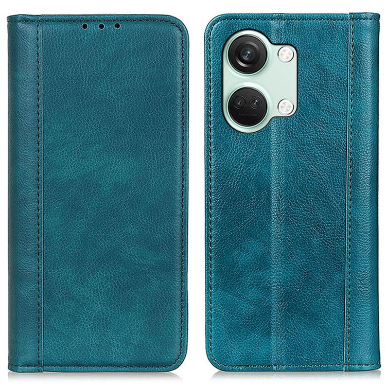 For OnePlus Nord 3 5G / Ace 2V Cell Phone Cover Wallet Split Leather Magnetic Closure Litchi Texture Phone Case - Green