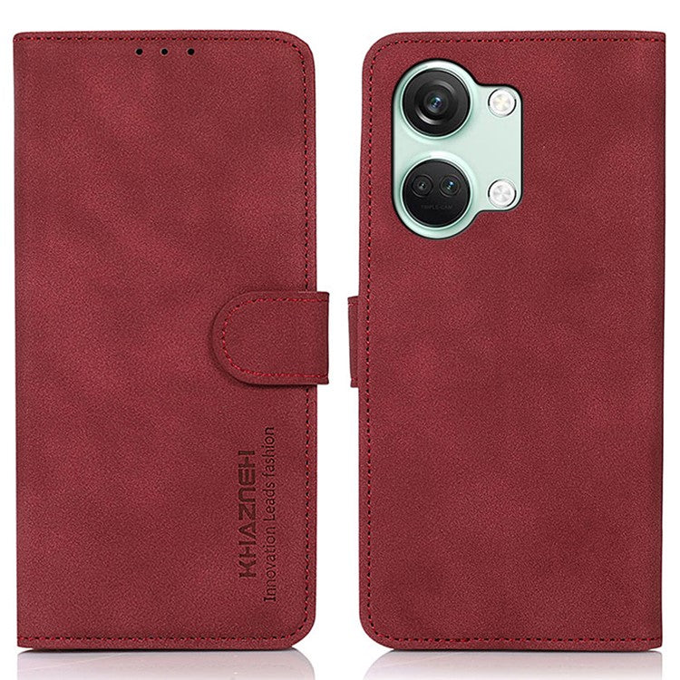 KHAZNEH For OnePlus Nord 3 5G / Ace 2V Anti-Fingerprint Textured Phone Case PU Leather Wallet Stand Phone Cover - Red