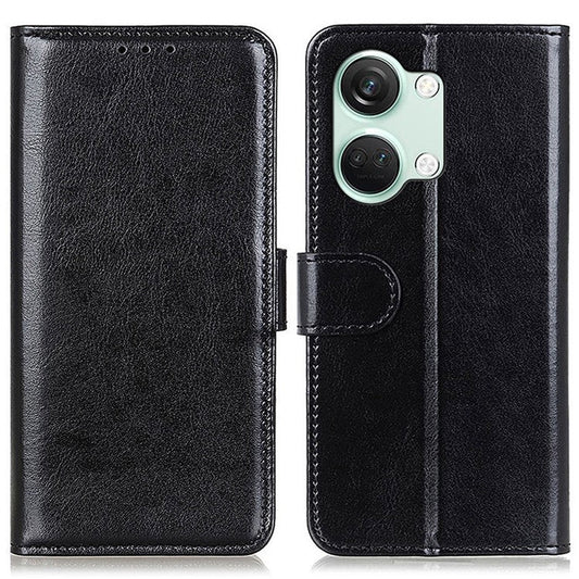 For OnePlus Nord 3 5G / Ace 2V Crazy Horse Texture Flip Phone Cover Wallet TPU+PU Leather Stand Case - Black
