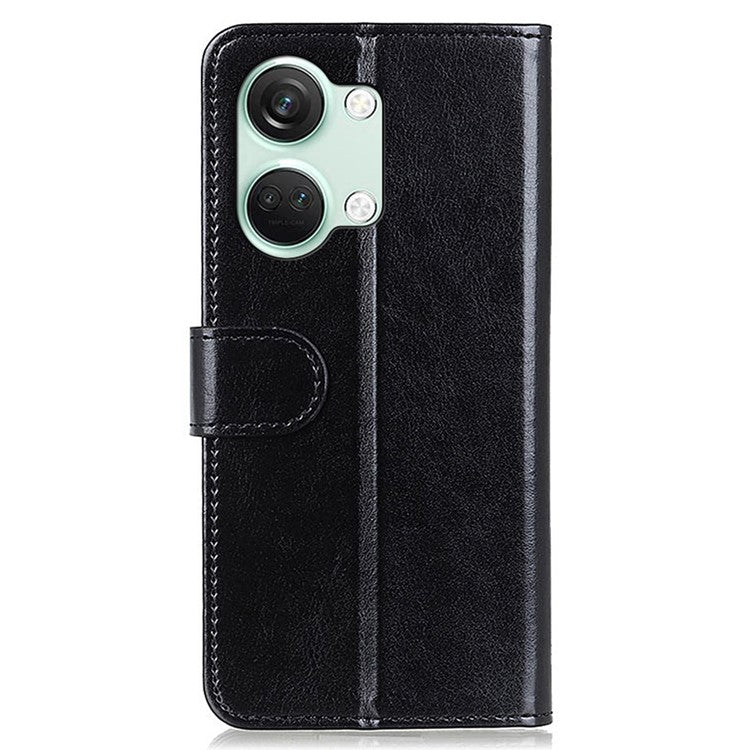 For OnePlus Nord 3 5G / Ace 2V Crazy Horse Texture Flip Phone Cover Wallet TPU+PU Leather Stand Case - Black