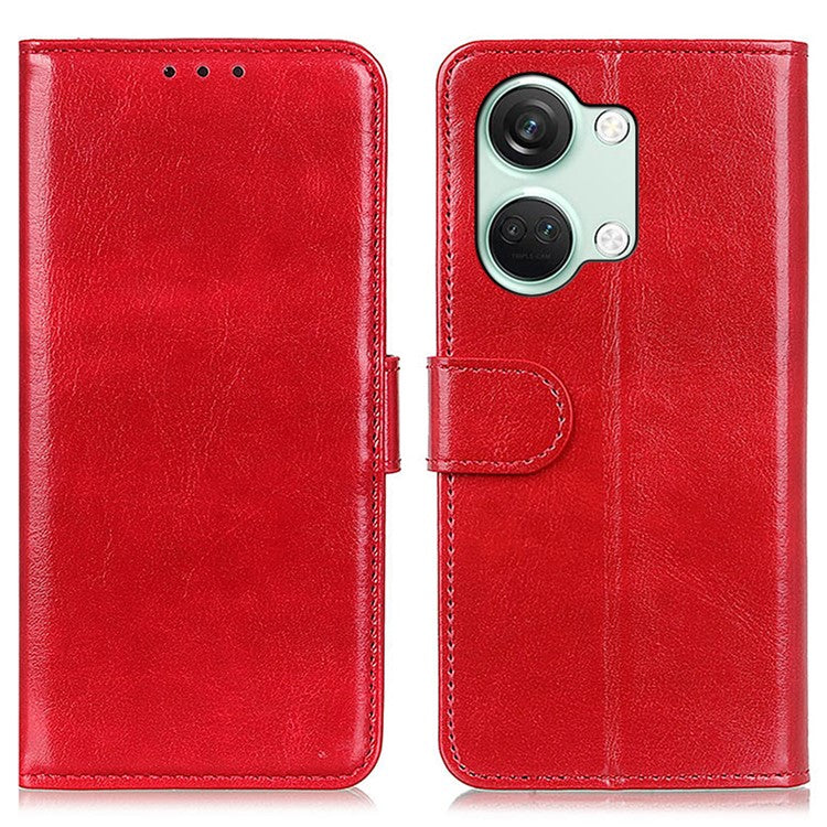 For OnePlus Nord 3 5G / Ace 2V Crazy Horse Texture Flip Phone Cover Wallet TPU+PU Leather Stand Case - Red
