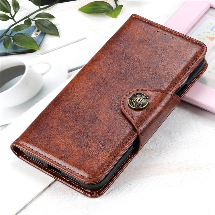 KHAZNEH Phone Wallet Case for OnePlus Nord 3 5G / Ace 2V Stand Flip PU Leather Shell Cover - Brown