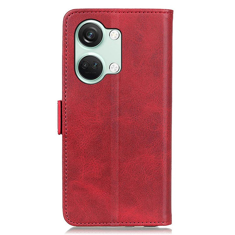For OnePlus Nord 3 5G / Ace 2V Cowhide Texture Wallet Stand Phone Case PU Leather Cover Shell - Red