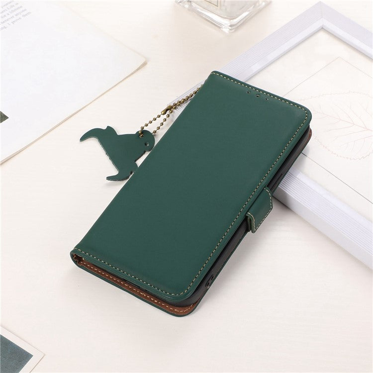 For OnePlus Nord 3 5G / Ace 2V Wallet Phone Case Genuine Cow Leather RFID Blocking Stand Cover - Green