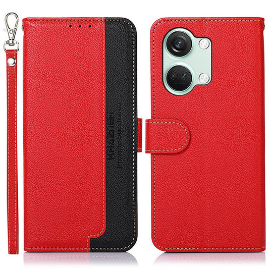 KHAZNEH For OnePlus Nord 3 5G / Ace 2V Phone Case PU Leather Litchi Texture RFID Blocking Stand Wallet Cover - Red