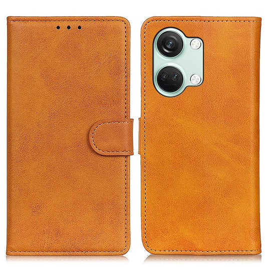 OnePlus Ace 2V / Nord 3 5G Cowhide Texture Phone Case PU Leather Foldable Stand Wallet Cover - Brown