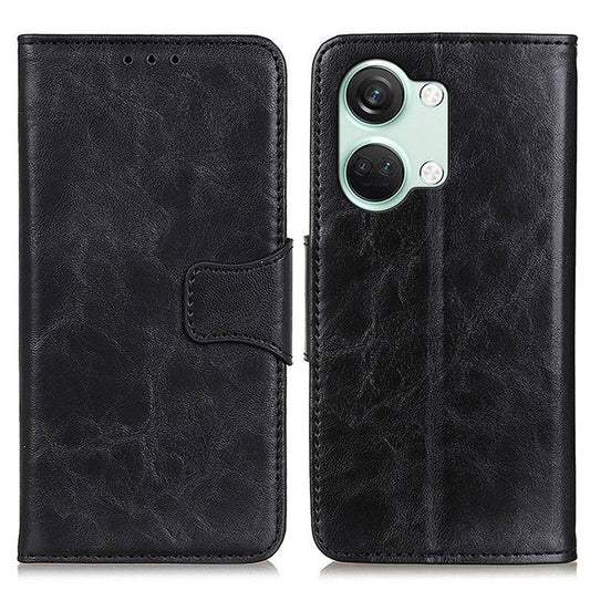 For OnePlus Nord 3 5G / Ace 2V Crazy Horse Texture Split Leather Phone Case Stand Phone Wallet Cover - Black