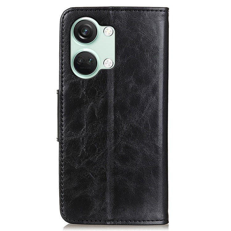 For OnePlus Nord 3 5G / Ace 2V Crazy Horse Texture Split Leather Phone Case Stand Phone Wallet Cover - Black