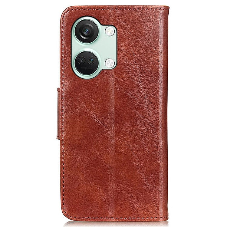 For OnePlus Nord 3 5G / Ace 2V Crazy Horse Texture Split Leather Phone Case Stand Phone Wallet Cover - Brown