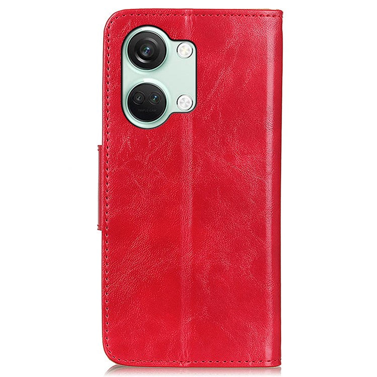 For OnePlus Nord 3 5G / Ace 2V Crazy Horse Texture Split Leather Phone Case Stand Phone Wallet Cover - Red