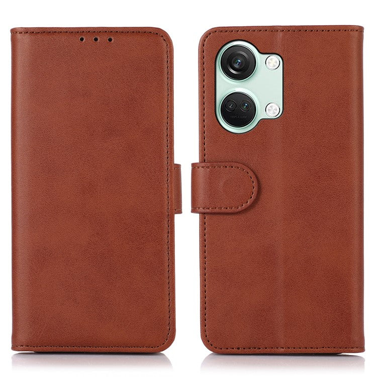 Stand Phone Case for OnePlus Nord 3 5G / Ace 2V , Wallet PU Leather Cowhide Texture Smartphone Cover - Brown