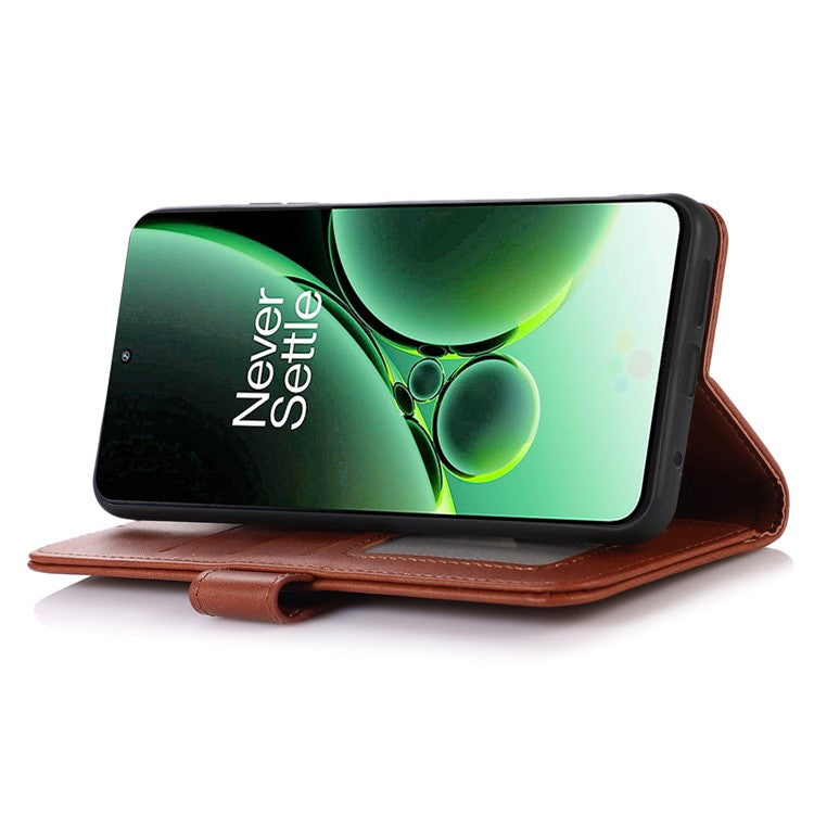 Stand Phone Case for OnePlus Nord 3 5G / Ace 2V , Wallet PU Leather Cowhide Texture Smartphone Cover - Brown