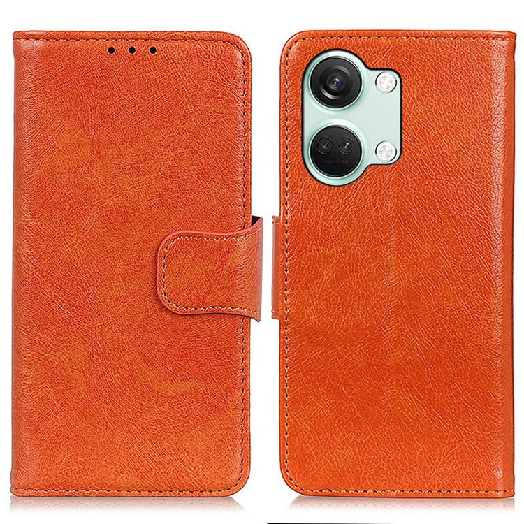 For OnePlus Nord 3 5G / Ace 2V Phone Case Nappa Texture Cover  Stand Anti-fall Split Leather Wallet - Orange