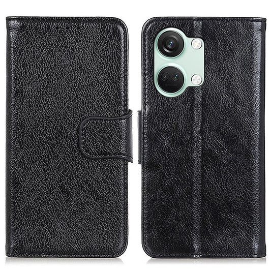 For OnePlus Nord 3 5G / Ace 2V Phone Case Nappa Texture Cover  Stand Anti-fall Split Leather Wallet - Black