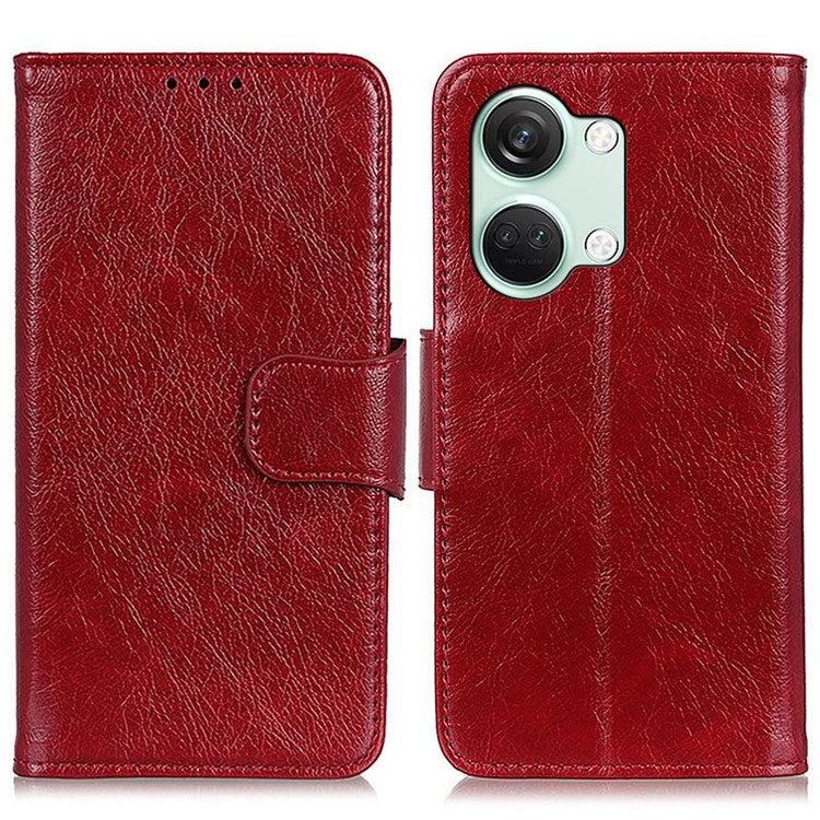 For OnePlus Nord 3 5G / Ace 2V Phone Case Nappa Texture Cover  Stand Anti-fall Split Leather Wallet - Red