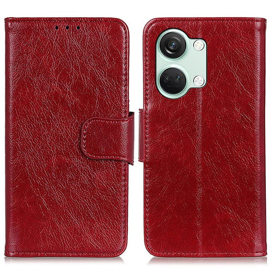 For OnePlus Nord 3 5G / Ace 2V Phone Case Nappa Texture Cover  Stand Anti-fall Split Leather Wallet - Red