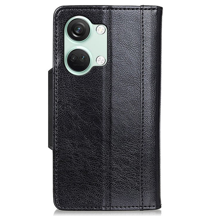 For OnePlus Nord 3 5G / Ace 2V PU Leather Case Foldable Stand Wallet Cowhide Texture Phone Cover - Black
