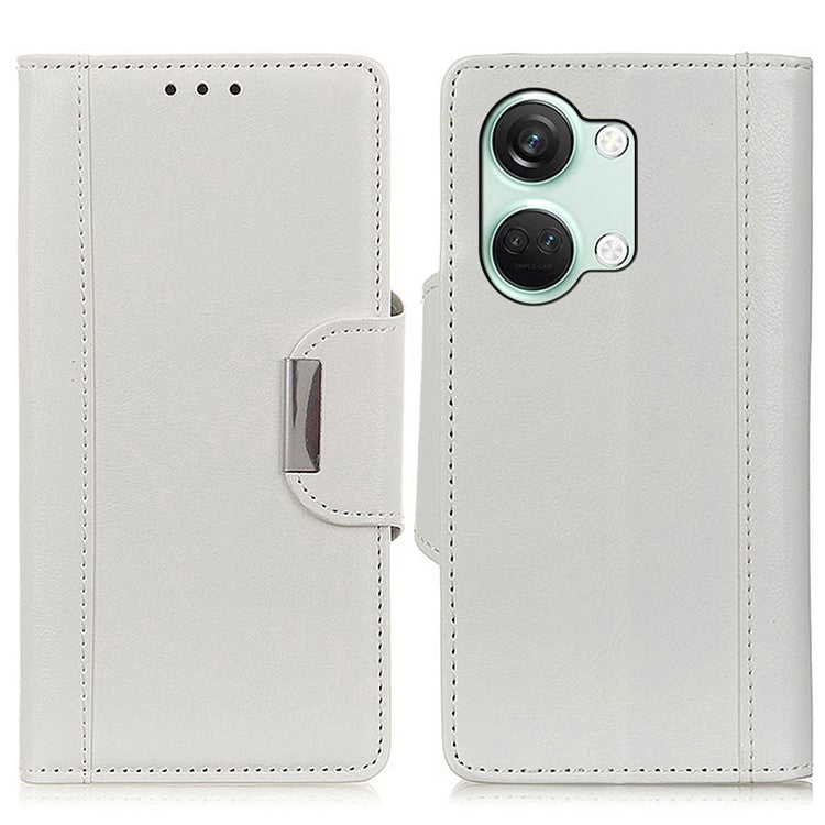 For OnePlus Nord 3 5G / Ace 2V PU Leather Case Foldable Stand Wallet Cowhide Texture Phone Cover - White