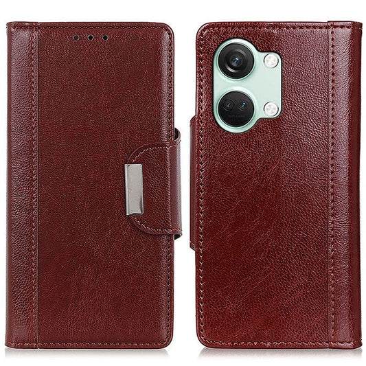 For OnePlus Nord 3 5G / Ace 2V PU Leather Case Foldable Stand Wallet Cowhide Texture Phone Cover - Brown