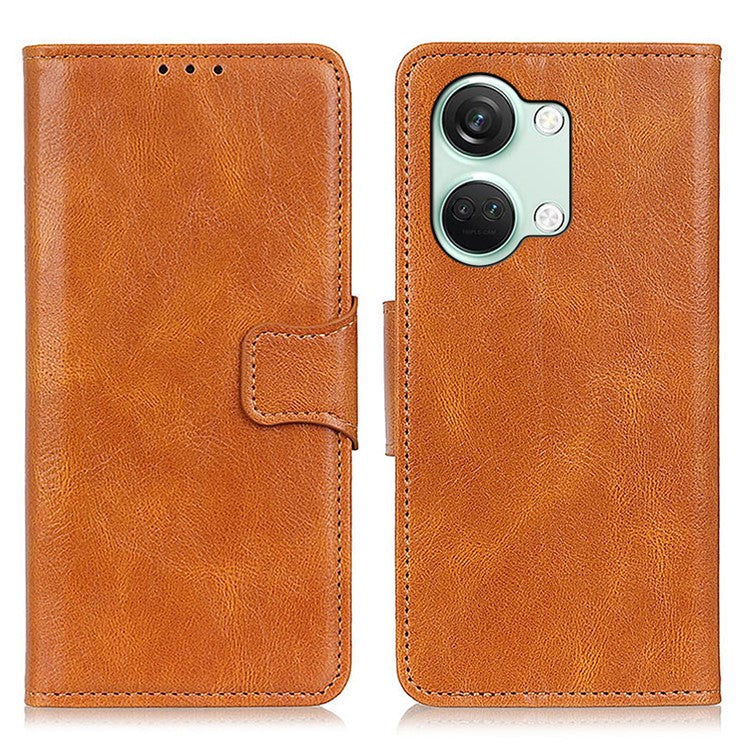For OnePlus Nord 3 5G / Ace 2V PU Leather Case Crazy Horse Texture Wallet Stand Phone Shockproof Cover - Brown